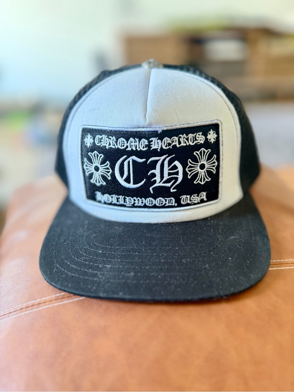 Chrome Hearts Two-Tone Black and White Patch Trucker Cap